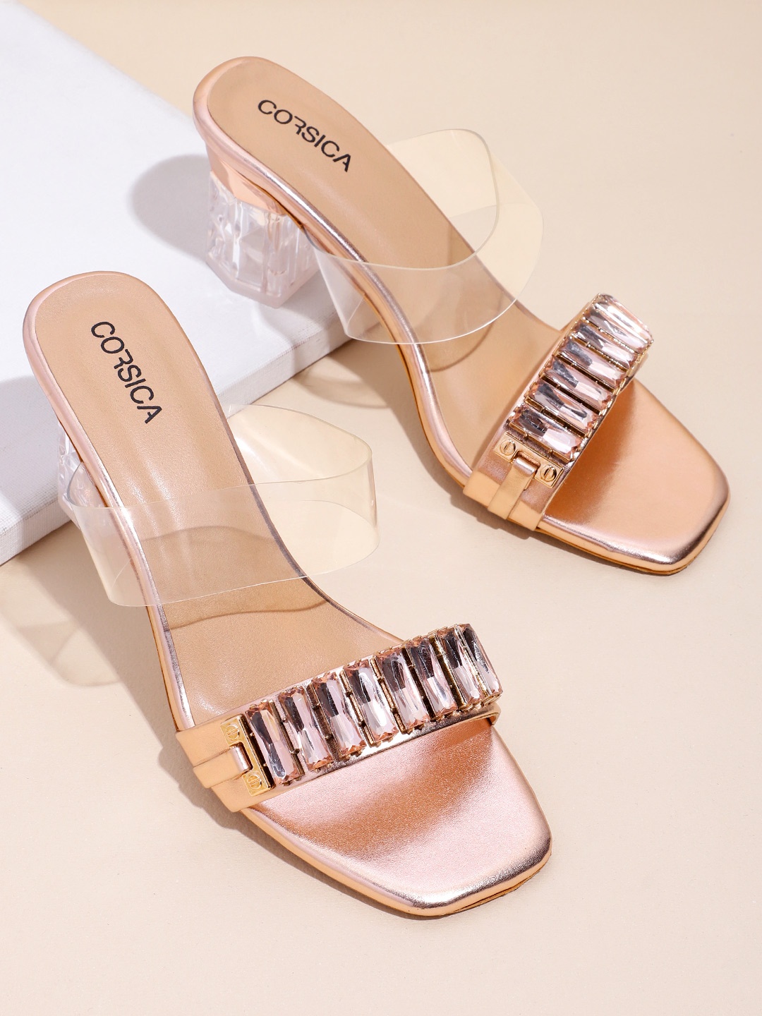 

CORSICA Embellished Block Heels, Gold