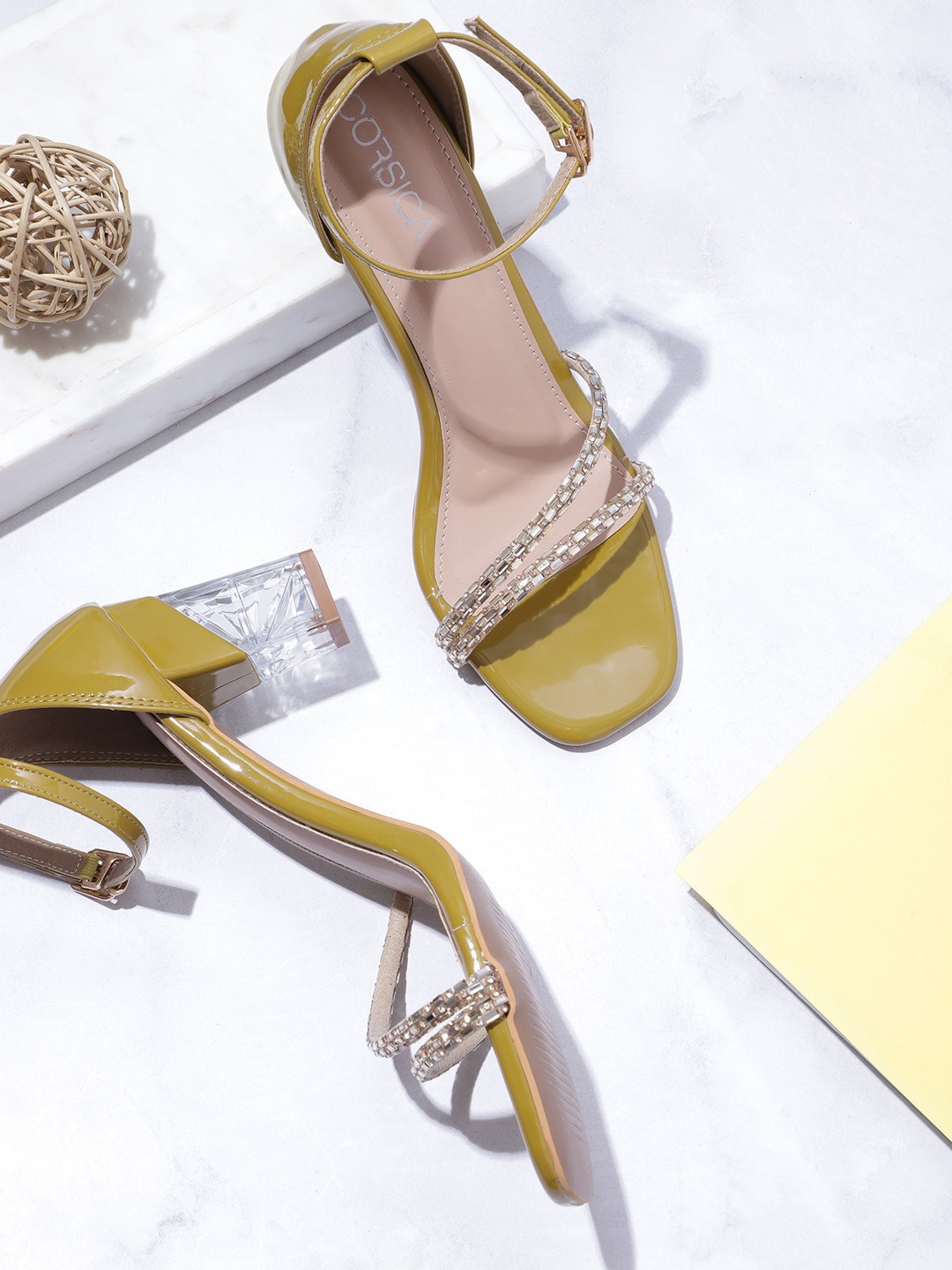 

CORSICA Women Embellished Mid-Top Party Block Heels, Gold