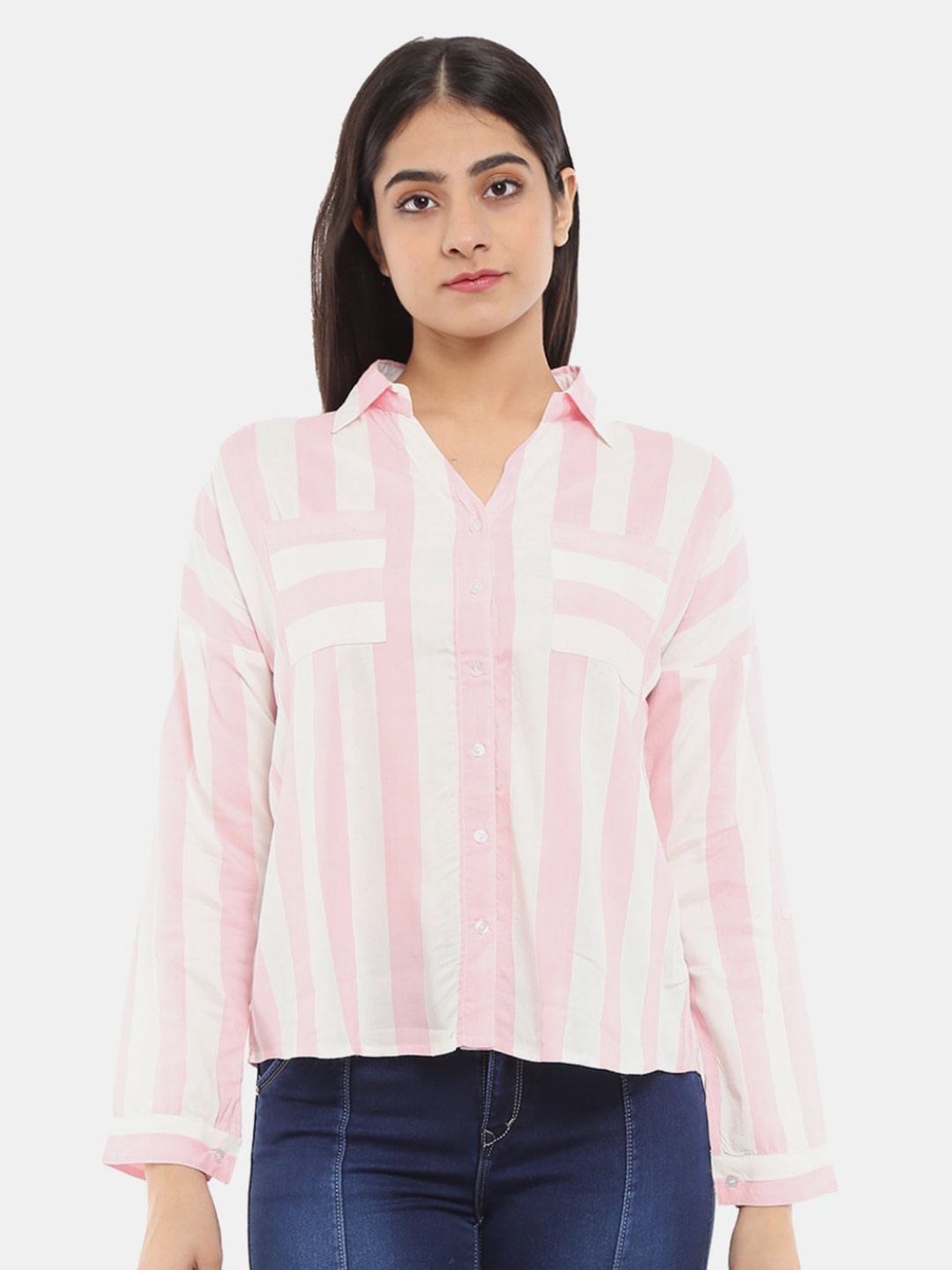 

V-Mart Women Pink Classic Striped Casual Shirt