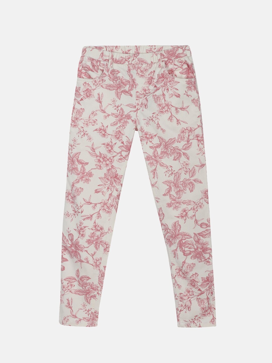 

KiddoPanti Girls Floral Printed Jeggings, Cream