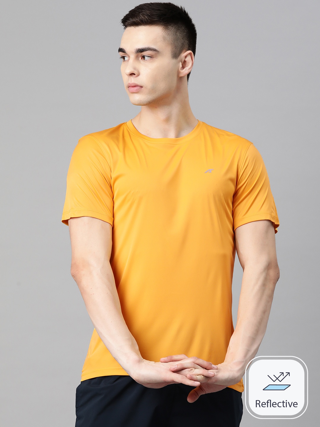 

Alcis Men Anti Static Reflective Slim Fit Sports T-shirt, Yellow