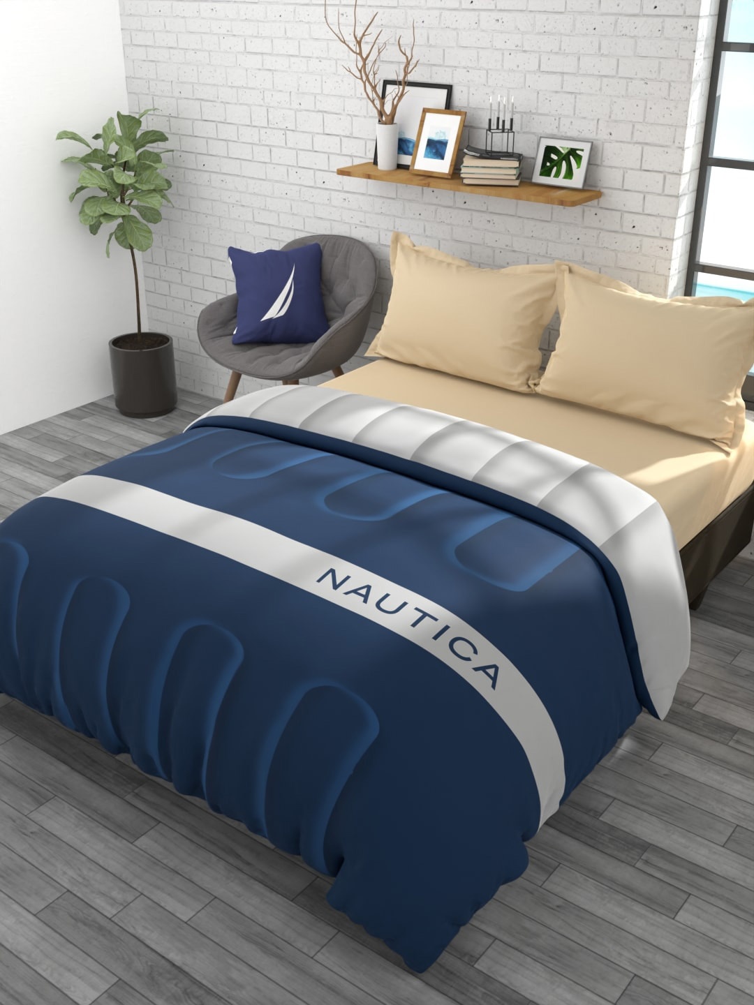 

Nautica Grey & Teal AC Room 110 GSM Double Bed Comforter