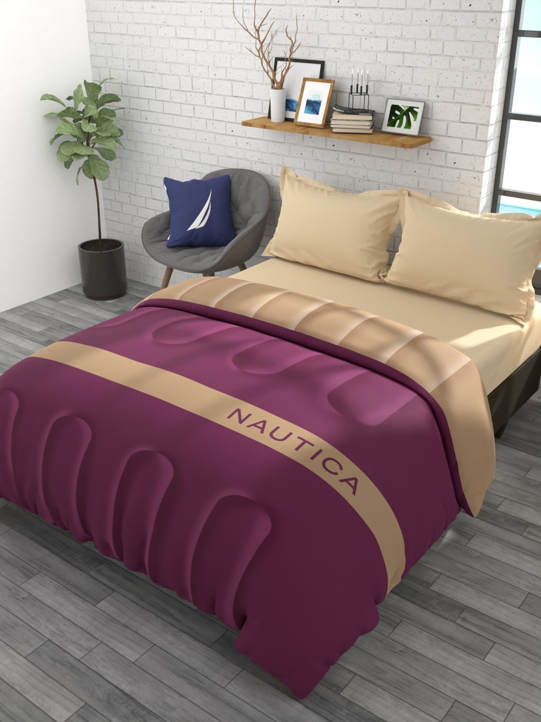 

Nautica Taupe & Purple Microfiber AC Room 110 GSM Double Bed Comforter