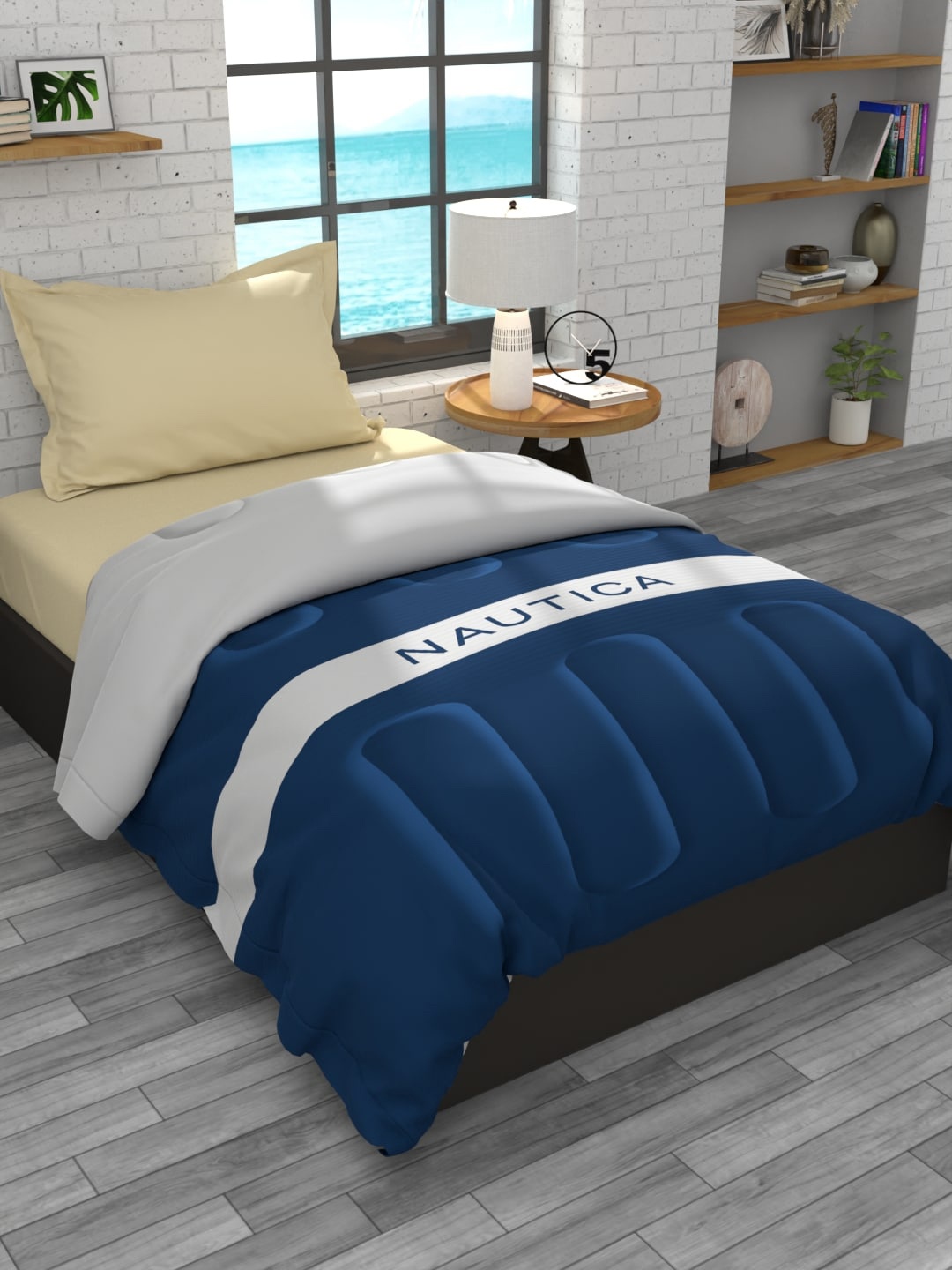 

Nautica Teal Blue & Grey Single-Size Duvet Cover