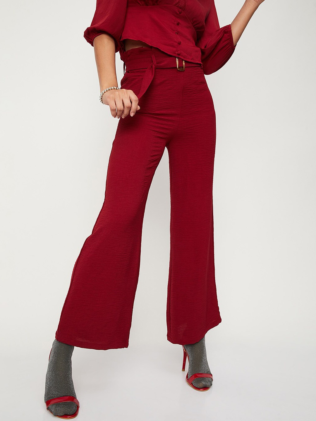 

max Women Mid-Rise Regular Fit Parallel Trousers, Maroon