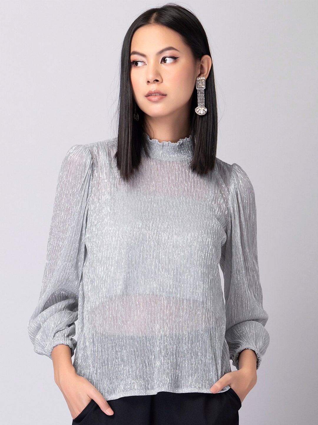 

FabAlley Bishop Sleeves Top, Silver