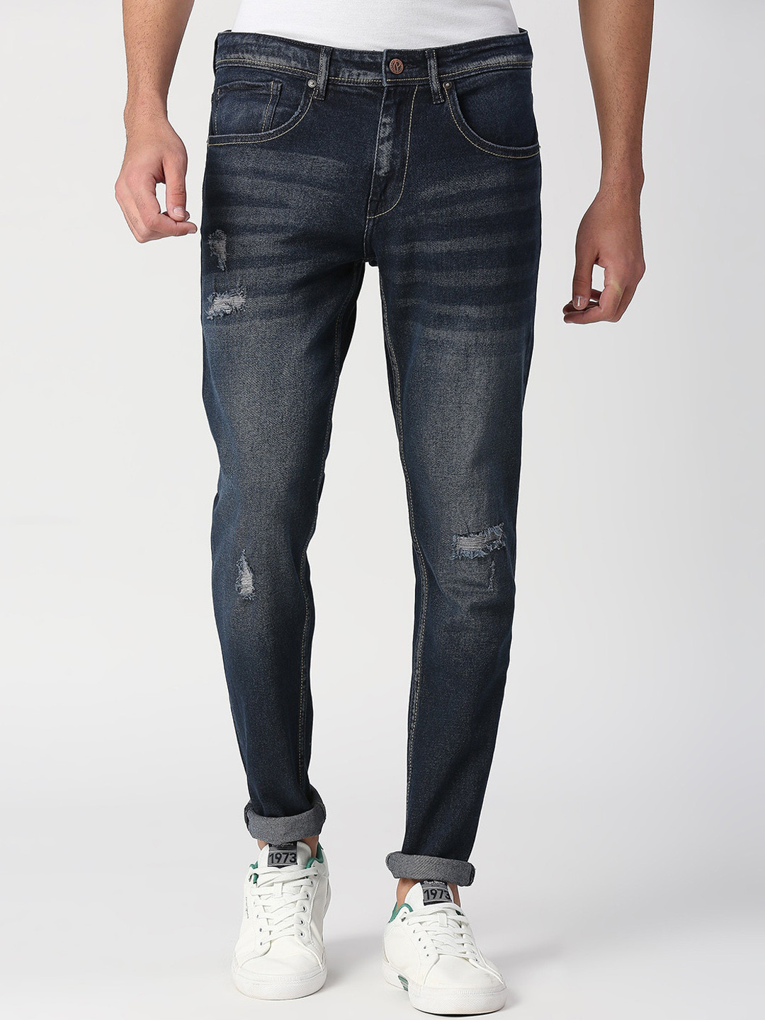 

Pepe Jeans Men Mildly Distressed Heavy Fade Cotton Jeans, Navy blue