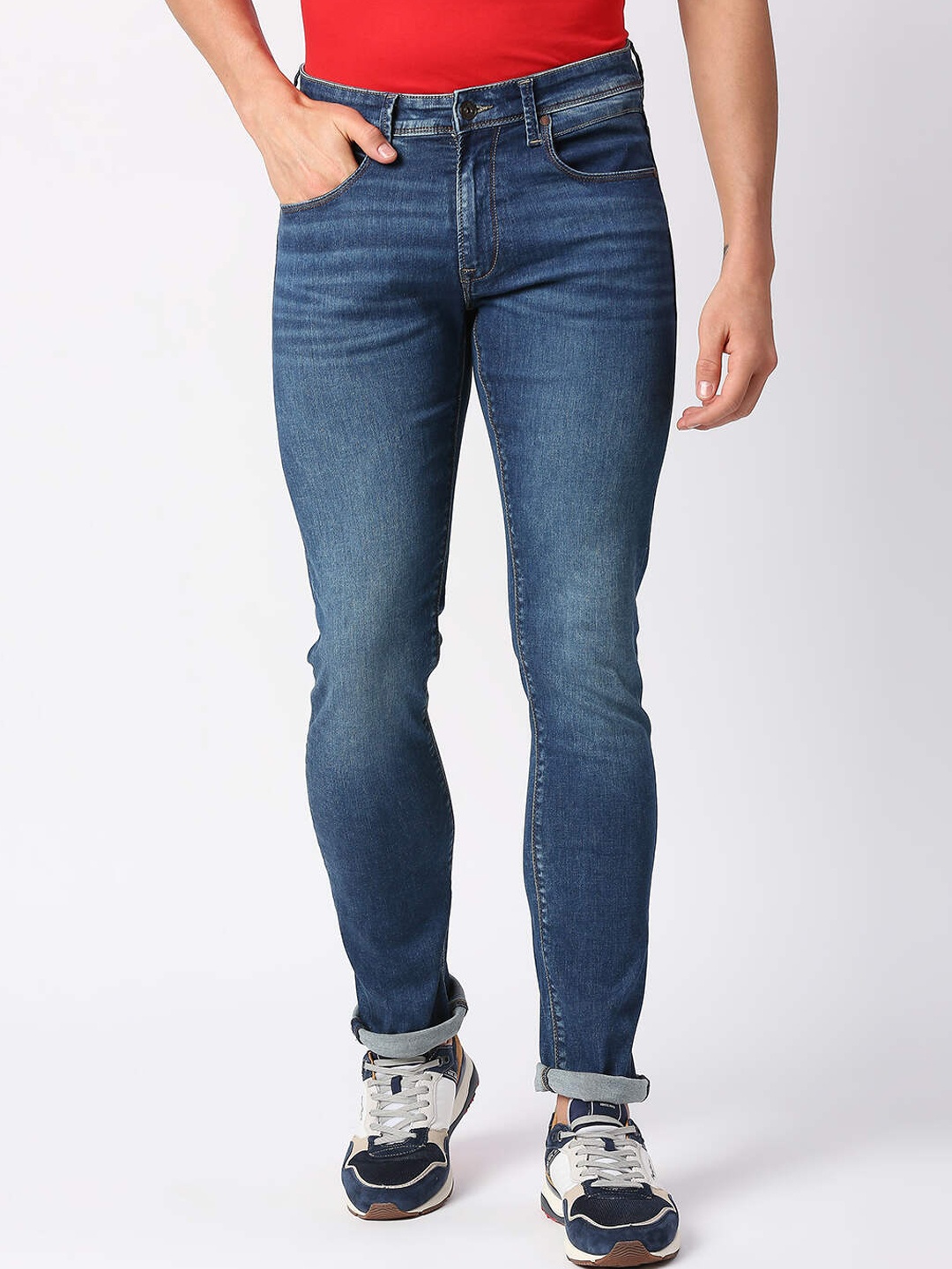 

Pepe Jeans Men Slim Fit Cotton Heavy Fade Stretchable Jeans, Blue