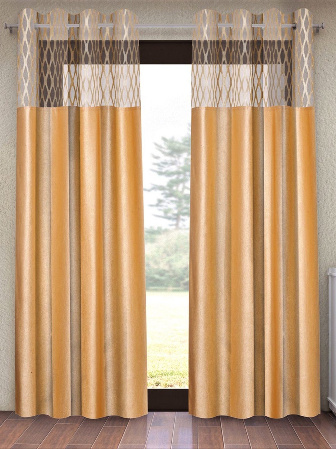 

Home Sizzler Gold-Toned Set of 2 Geometric Sheer Door Curtain