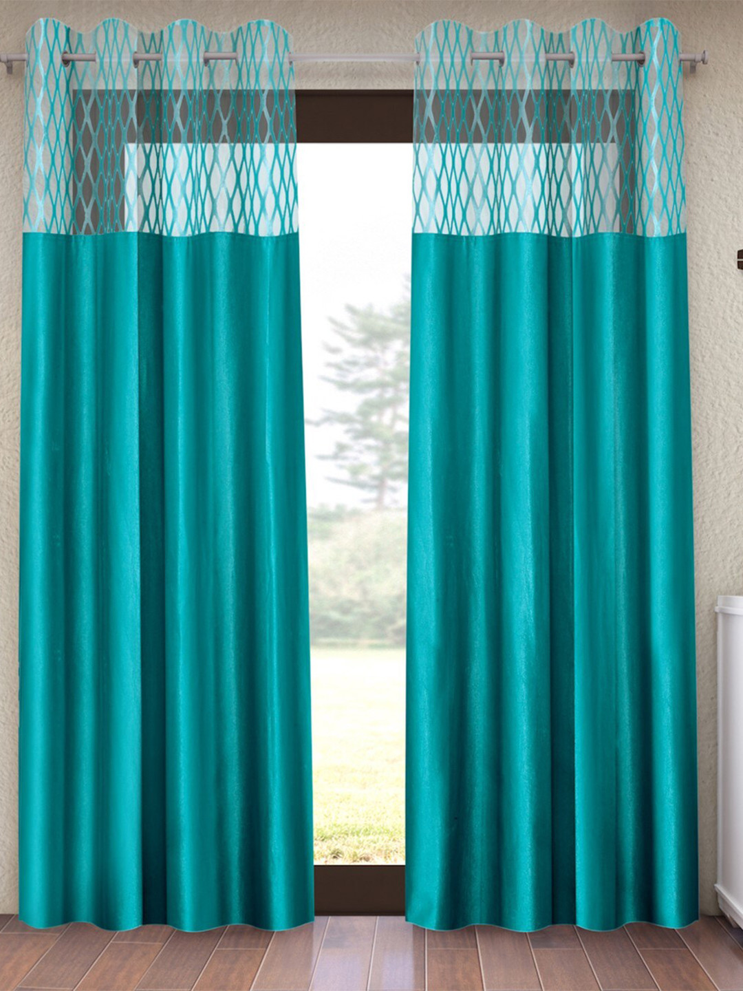 

Home Sizzler Turquoise Blue 2 Pcs Geometric Printed Regular Door Curtain