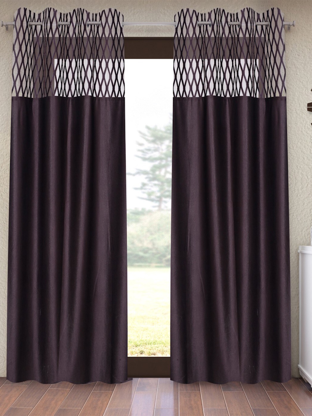 

Home Sizzler Brown Set of 2 Geometric Window Curtain