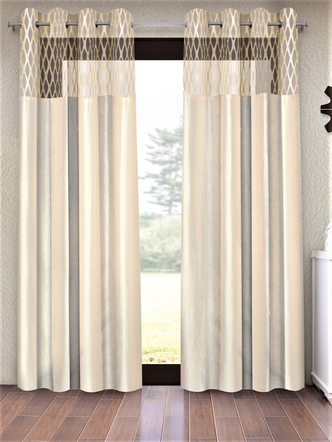 

Home Sizzler Cream Set of 2 Geometric Window Curtain