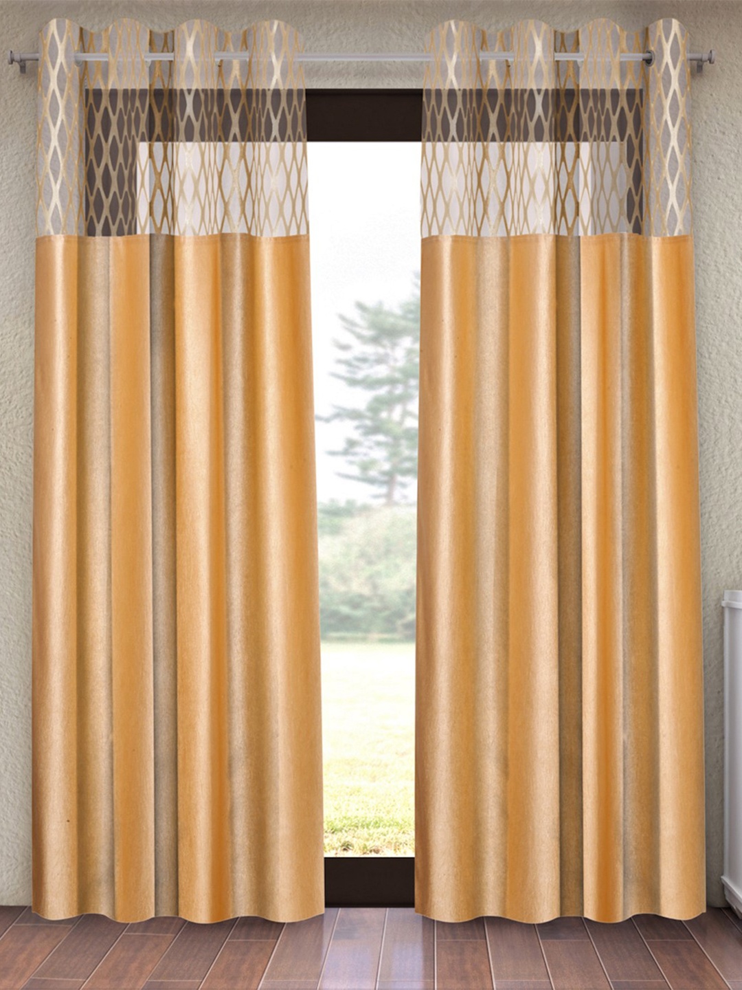 

Home Sizzler Gold-Toned Set of 2 Geometric Window Curtain