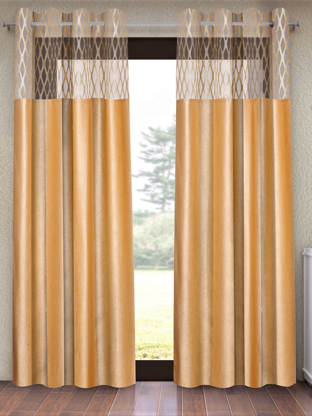 

Home Sizzler Gold-Toned & Silver-Toned 2 Pcs Geometric Printed Regular Long Door Curtain