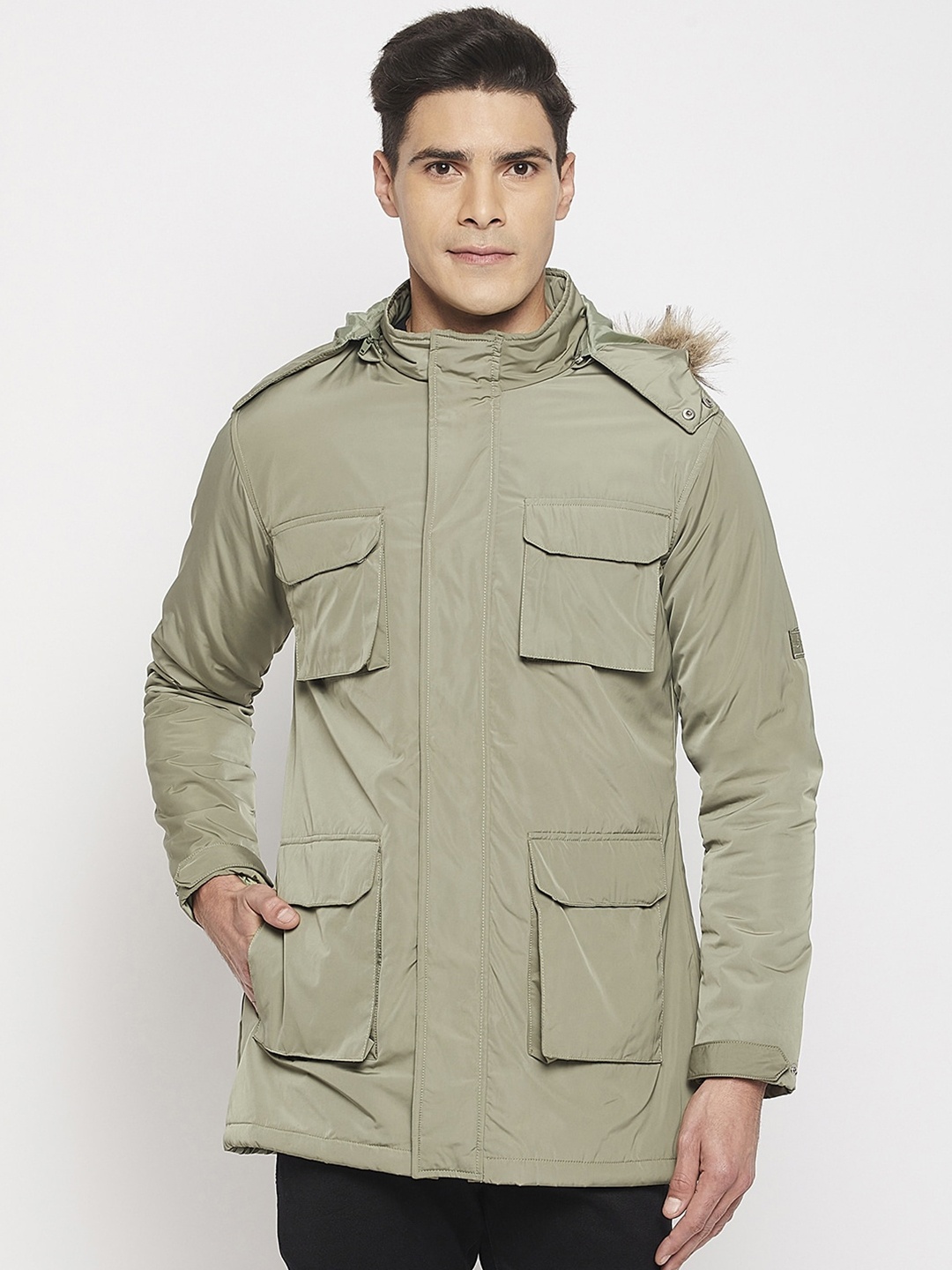 

Okane Men Plus Size Lightweight Longline Parka Jacket, Sea green