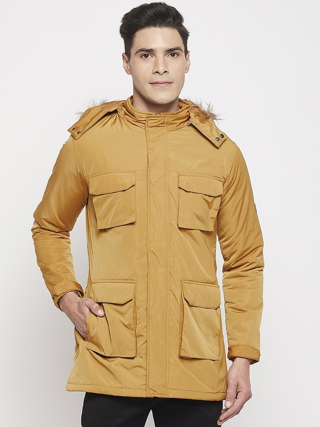 

Okane Men Plus Size Lightweight Longline Parka Jacket, Mustard