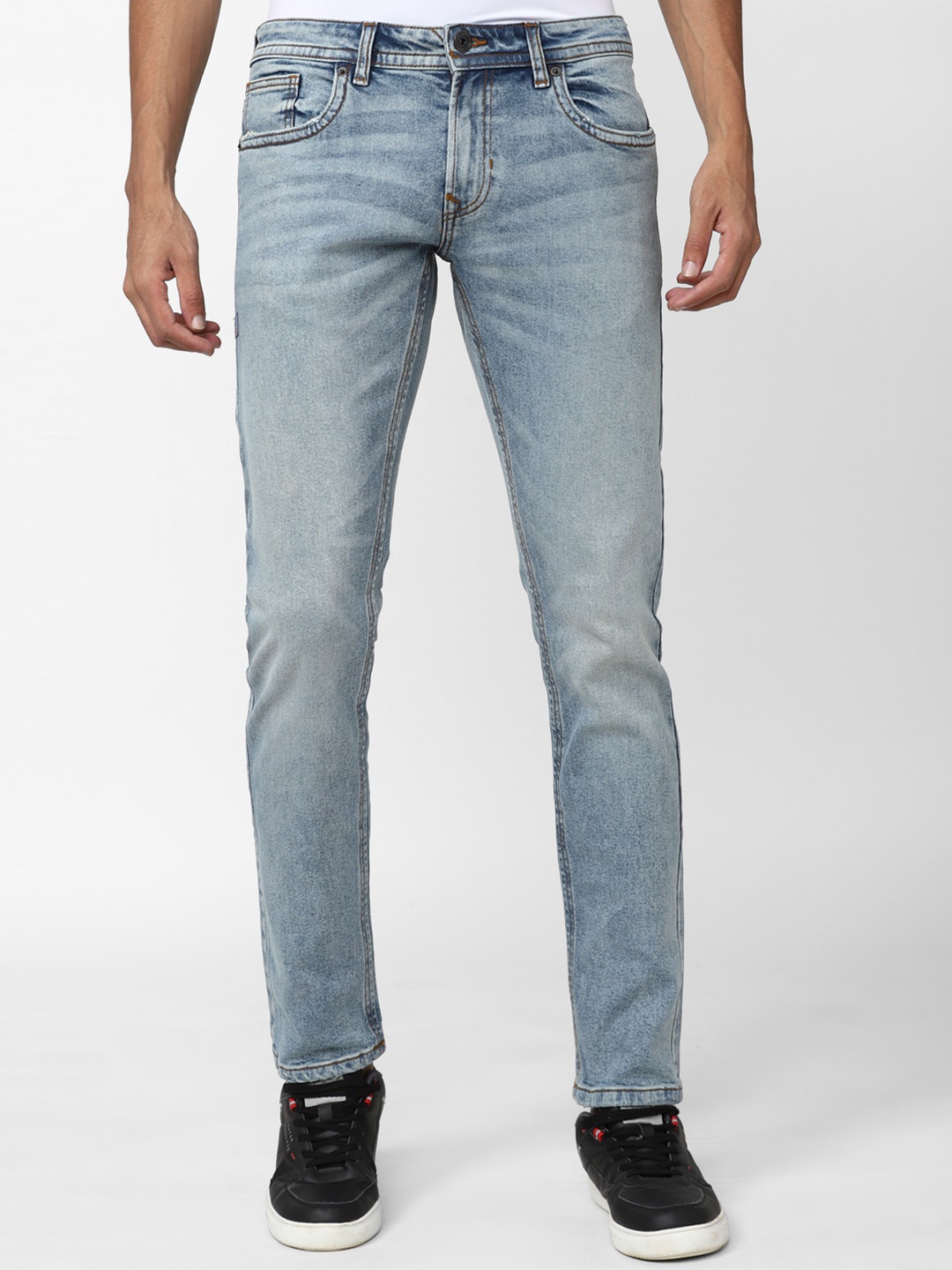 

Peter England Casuals Men Cotton Skinny Fit Heavy Fade Jeans, Blue