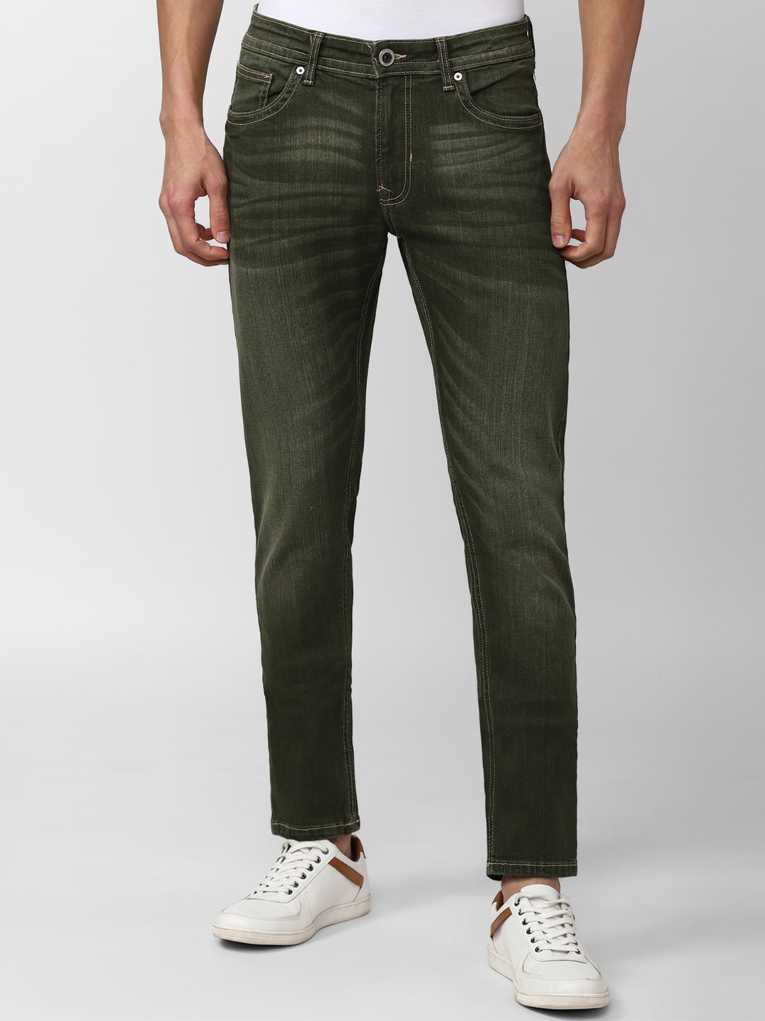 

Peter England Casuals Men Slim Fit Light Fade Jeans, Olive