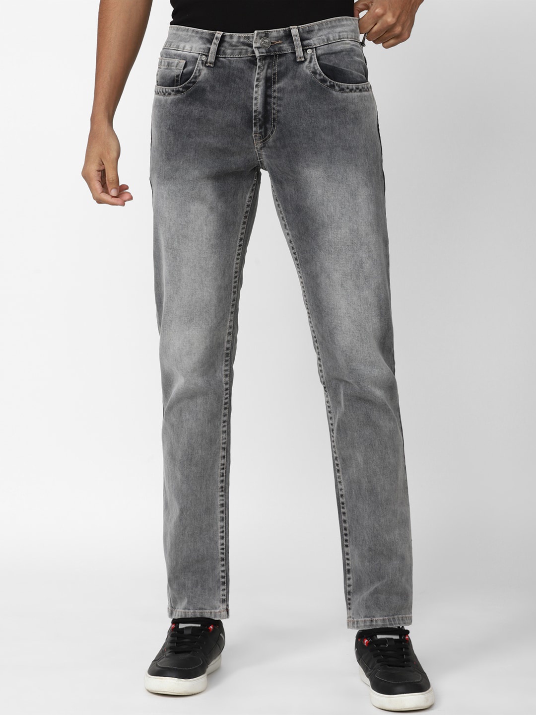 

Peter England Casuals Men Straight Fit Heavy Fade Jeans, Grey