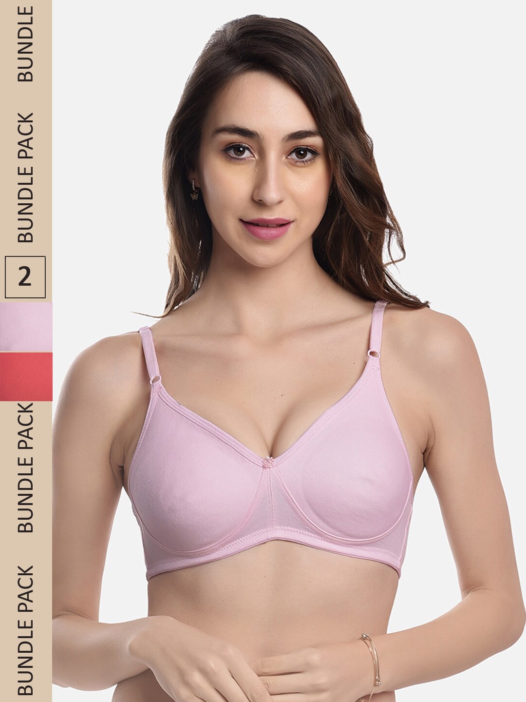 

FIMS Pack of 2 Cotton Non Wired Full Coverage Rapid Dry Bra, Pink