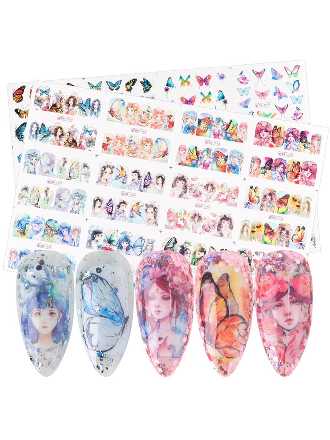 

S.A.V.I. Set of 12 Sheets Water Transfer DIY Nail Art Stickers, Multi
