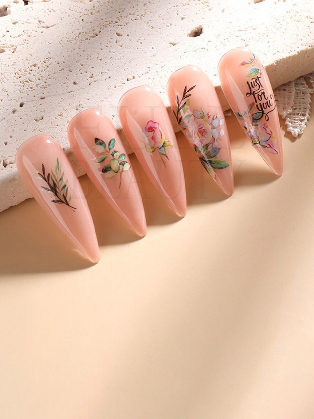 

S.A.V.I. Set Of 12 Sheets Water Transfer DIY Nail Art Sticker, Nude