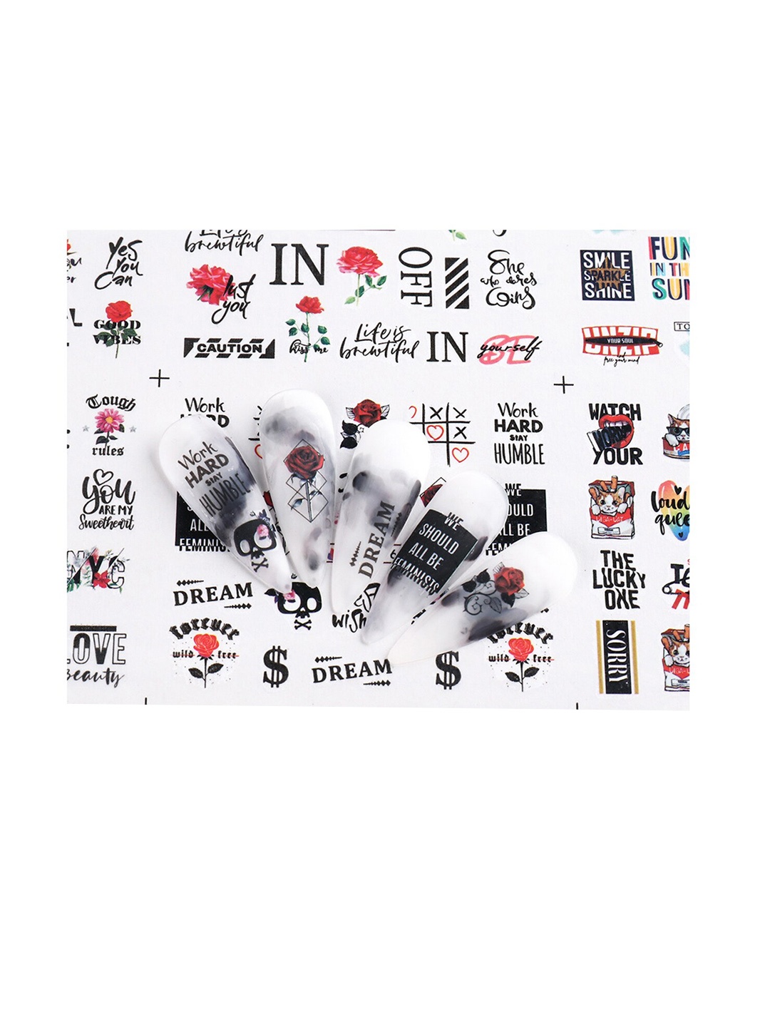 

S.A.V.I. 12 Sheets Colorful Rose Heart Text Water Transfer DIY Nail Sticker, Multi
