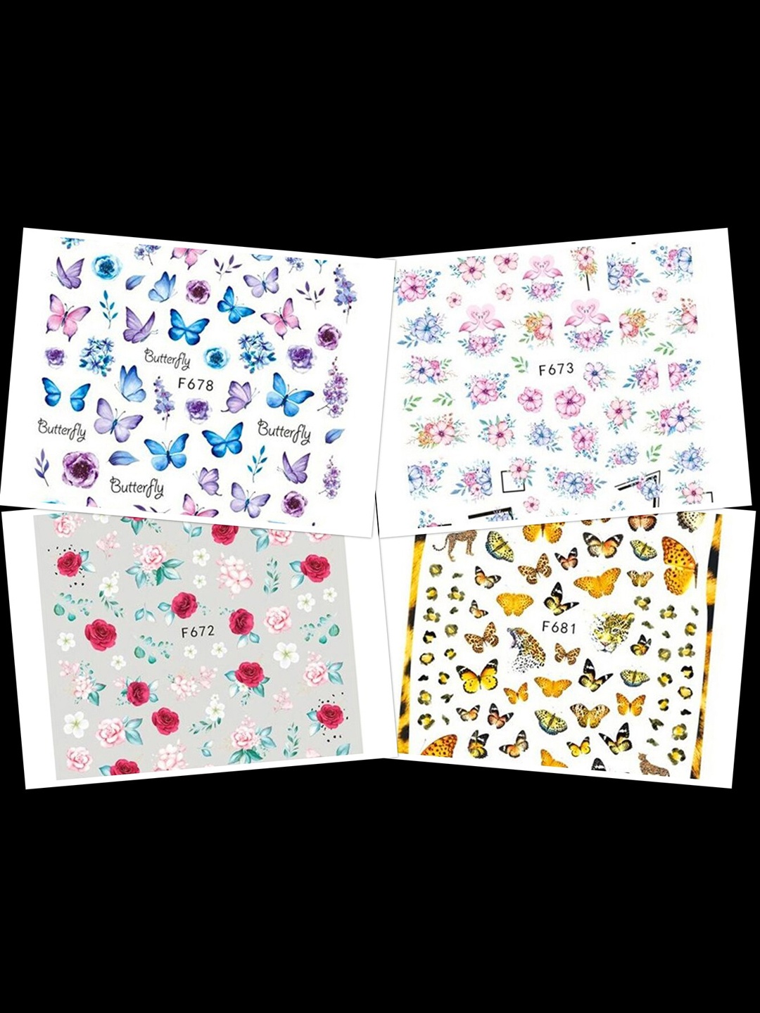 

S.A.V.I. Flower Butterfly Water Transfer DIY Nail Sticker - 4 Sheets, Multi