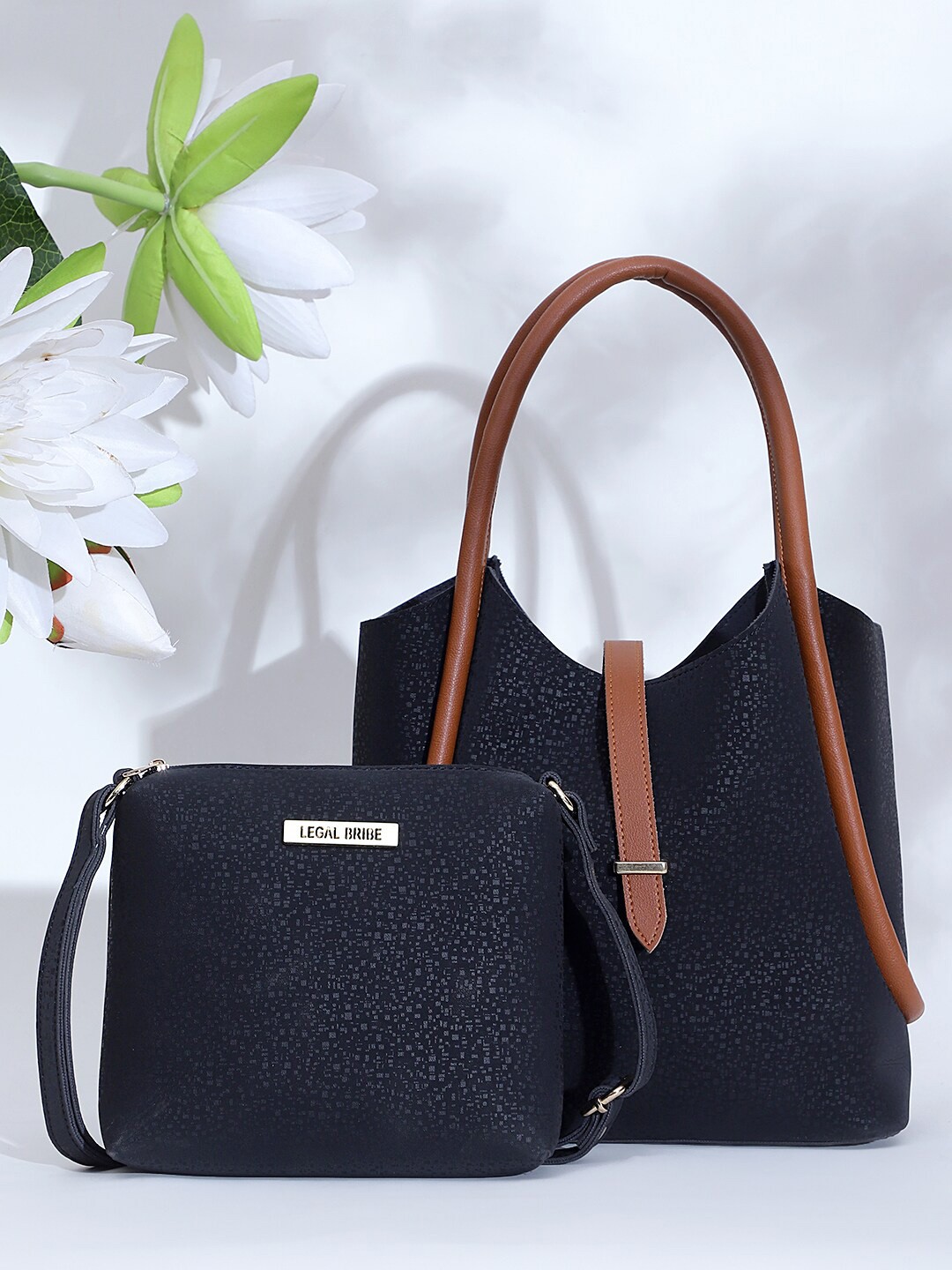 

LEGAL BRIBE Pack of 2 Textured Structured Sling Bag, Black