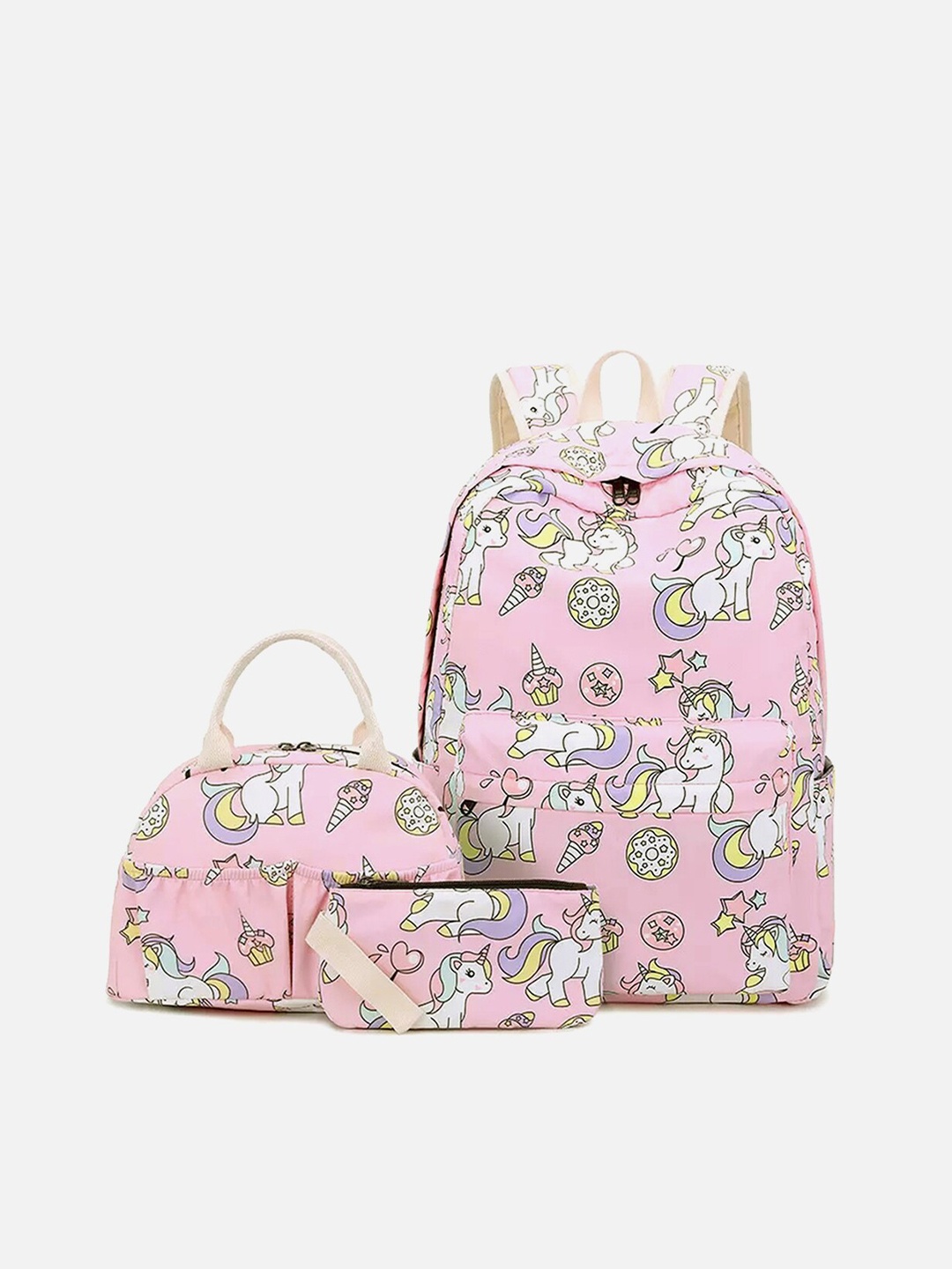 

Little Surprise Box LLP Kids 3 Pcs Backpack with Lunch Bag & Stationery Pouch, Pink