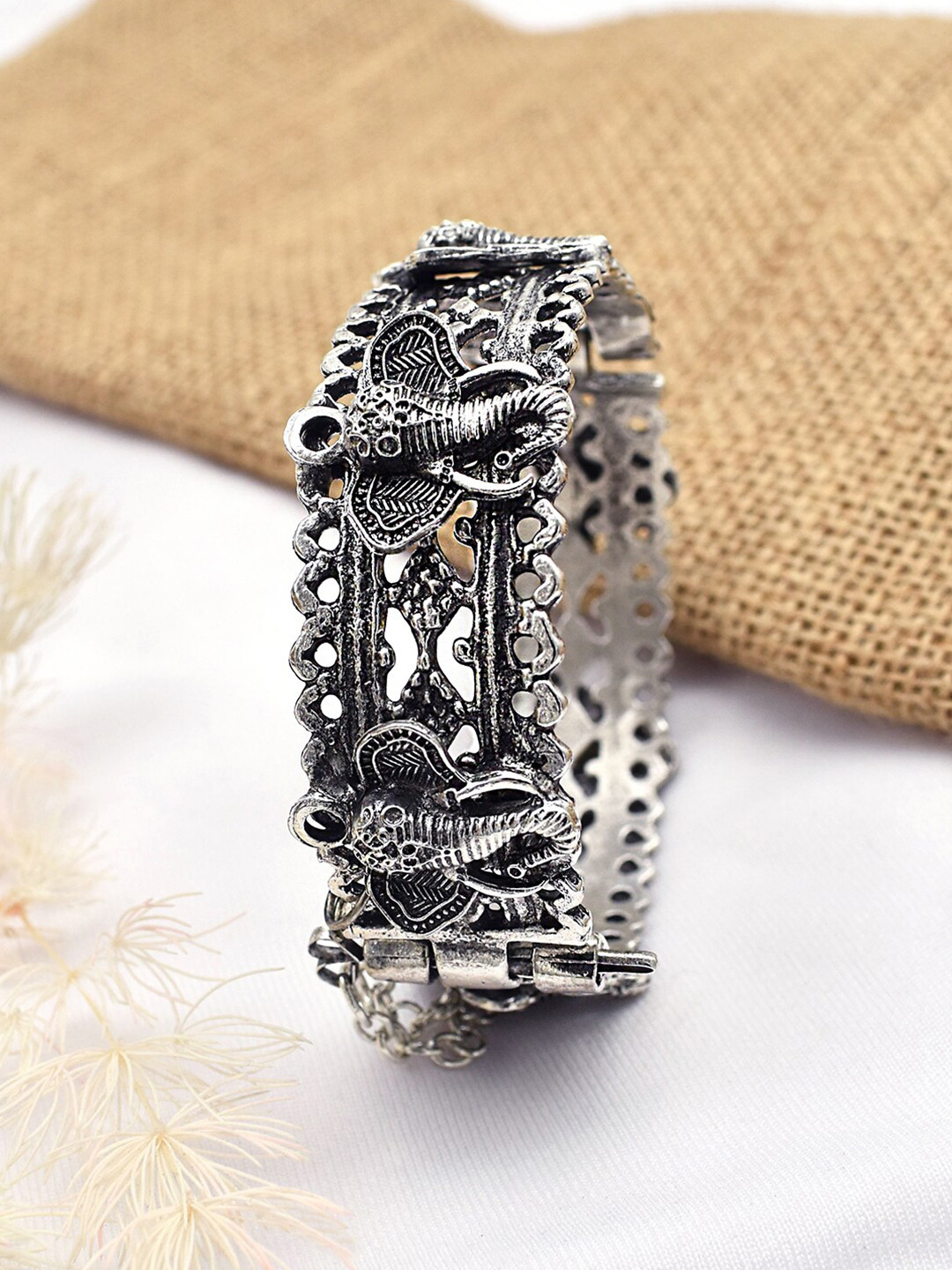 

TEEJH Women Oxidised Silver-Plated Bangle-Style Bracelet