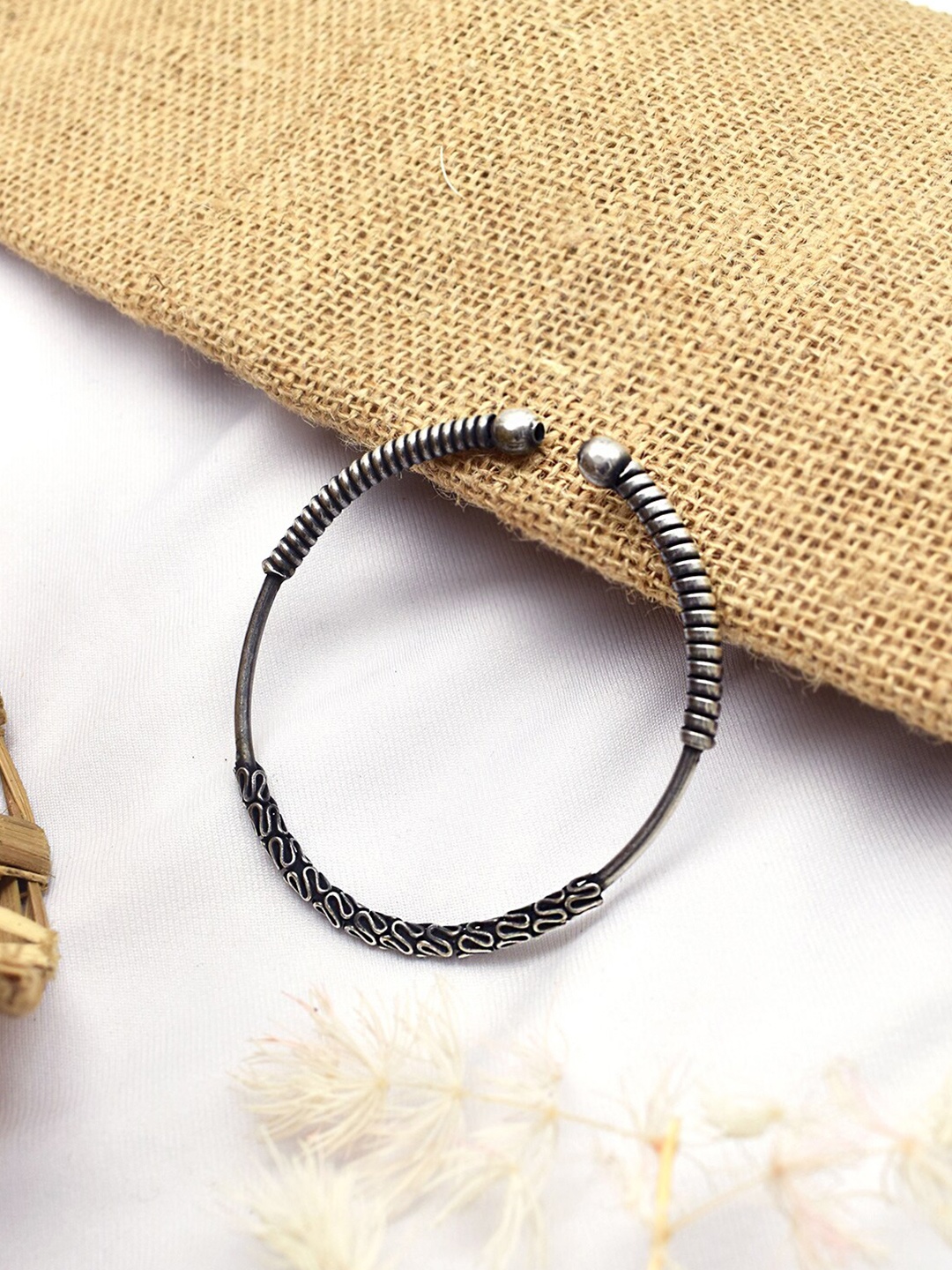 

TEEJH Women Oxidised Silver-Plated Kada Bracelet