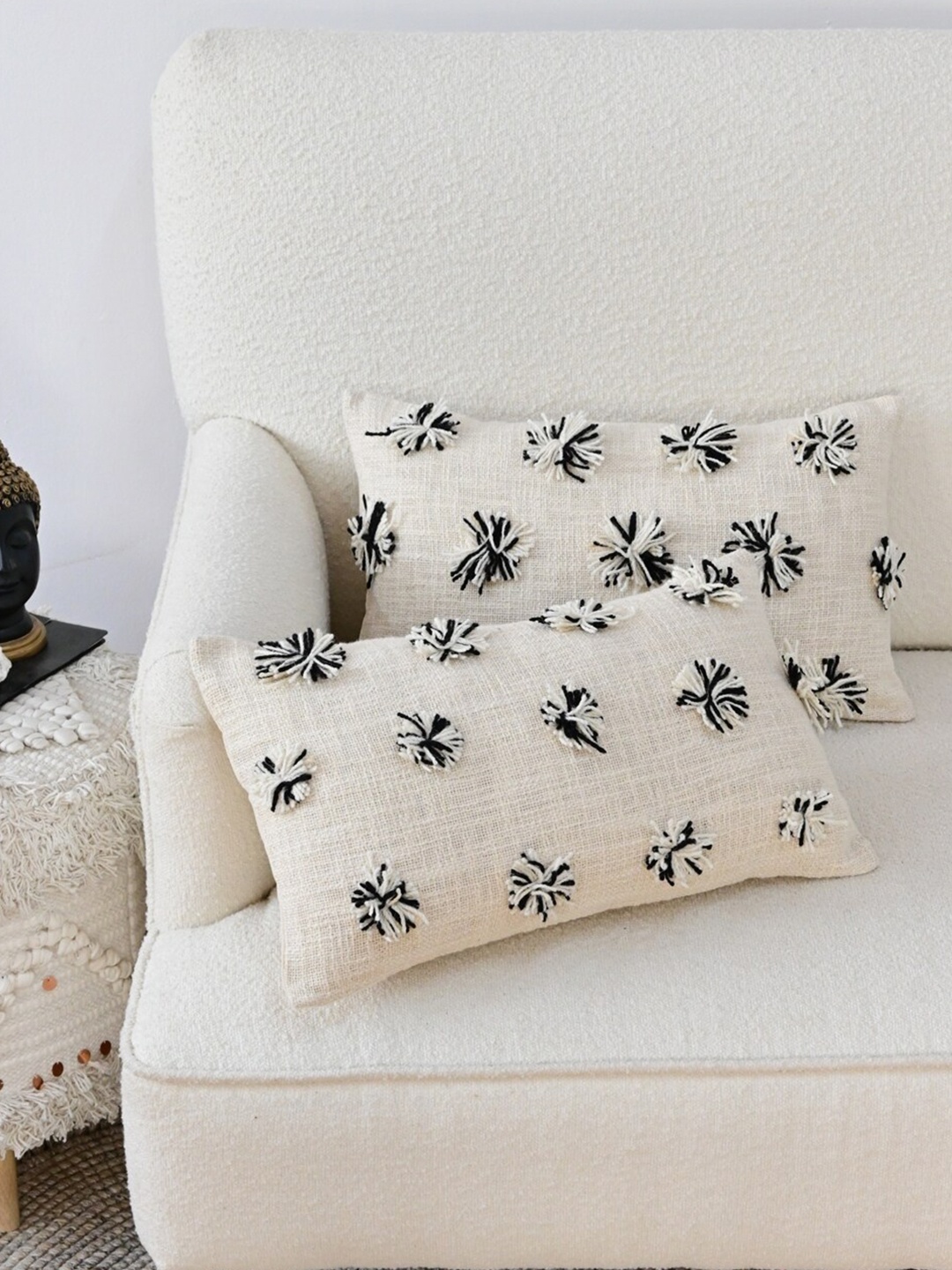 

Art Avenue Off White & Black Embroidered Rectangle Cushion Covers