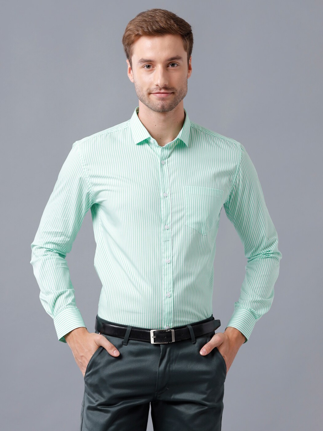 

YOVISH Men Slim Fit Striped Formal Cotton Shirt, Sea green