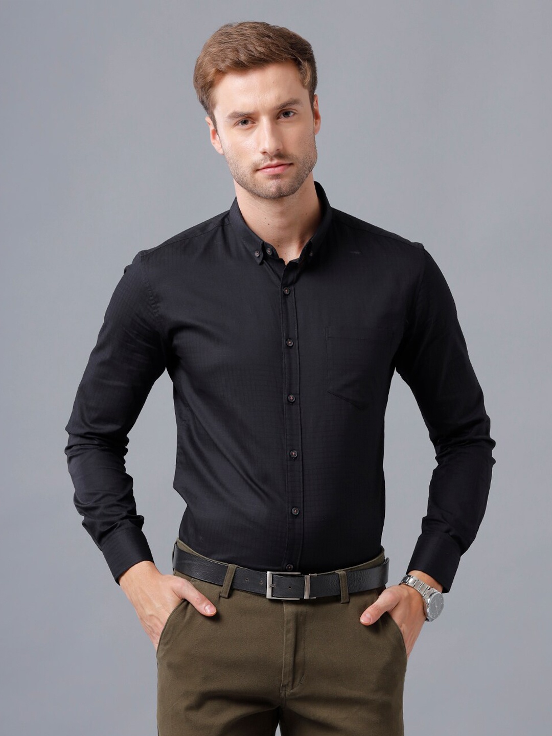 

YOVISH Men Smart Slim Fit Semiformal Shirt, Black