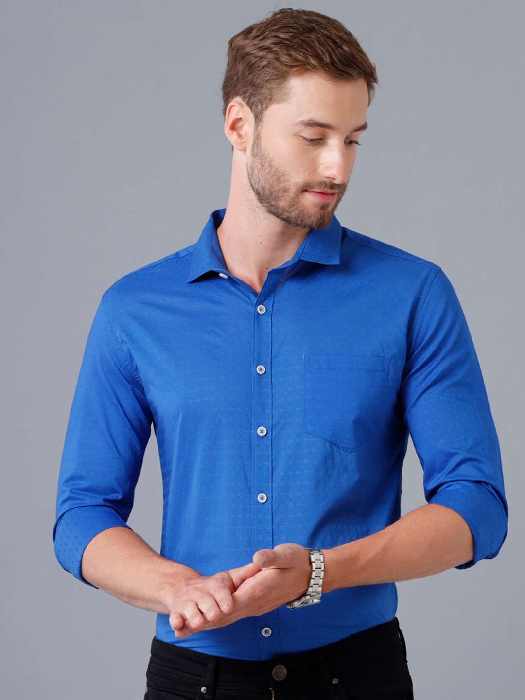 

YOVISH Men Smart Slim Fit Formal Cotton Shirt, Blue