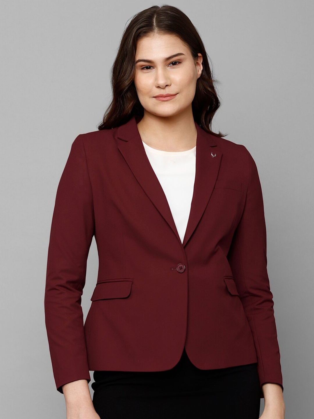 

Allen Solly Woman Women Single-Breasted Casual Blazer, Maroon