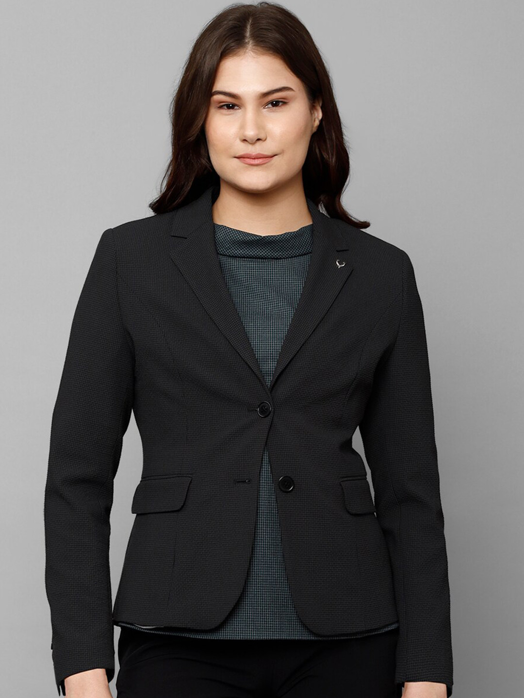 

Allen Solly Woman Women Checked Single-Breasted Blazers, Black