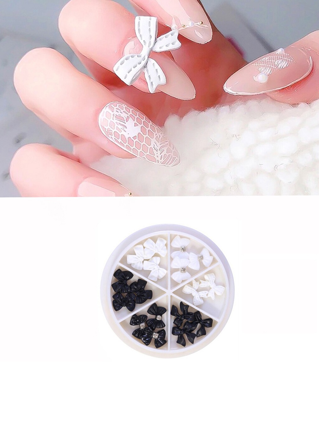 

S.A.V.I. DIY Big 3D Bow, 6 Grids Wheel, Nail Accessories, Black