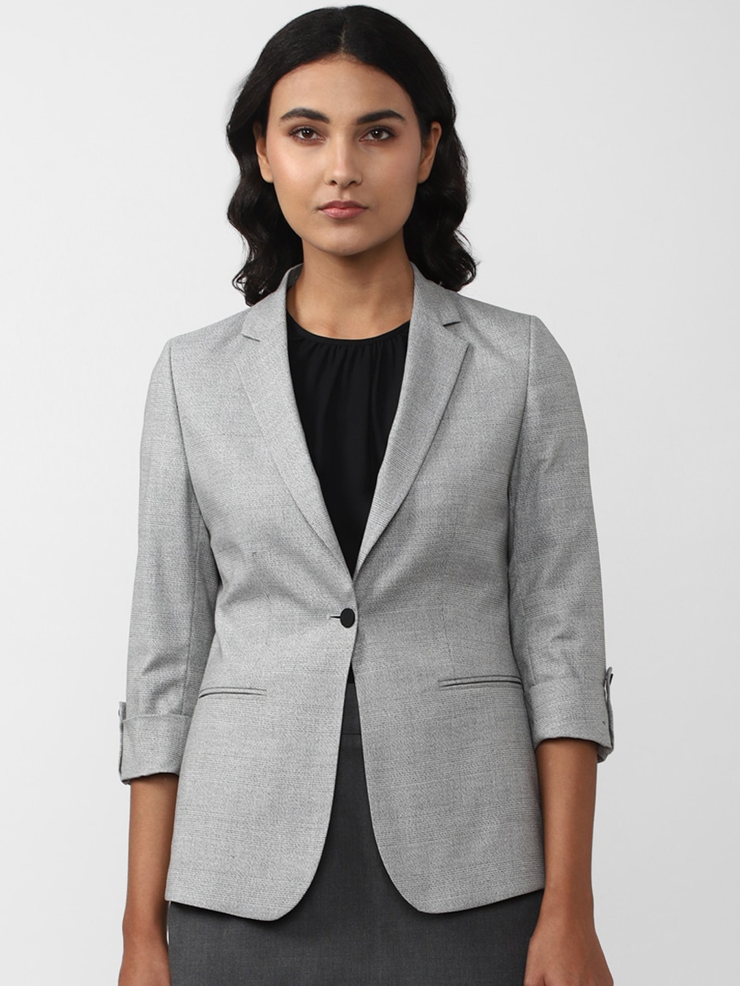 

Van Heusen Woman Women Checked Single-Breasted Pure Cotton Blazers, Grey