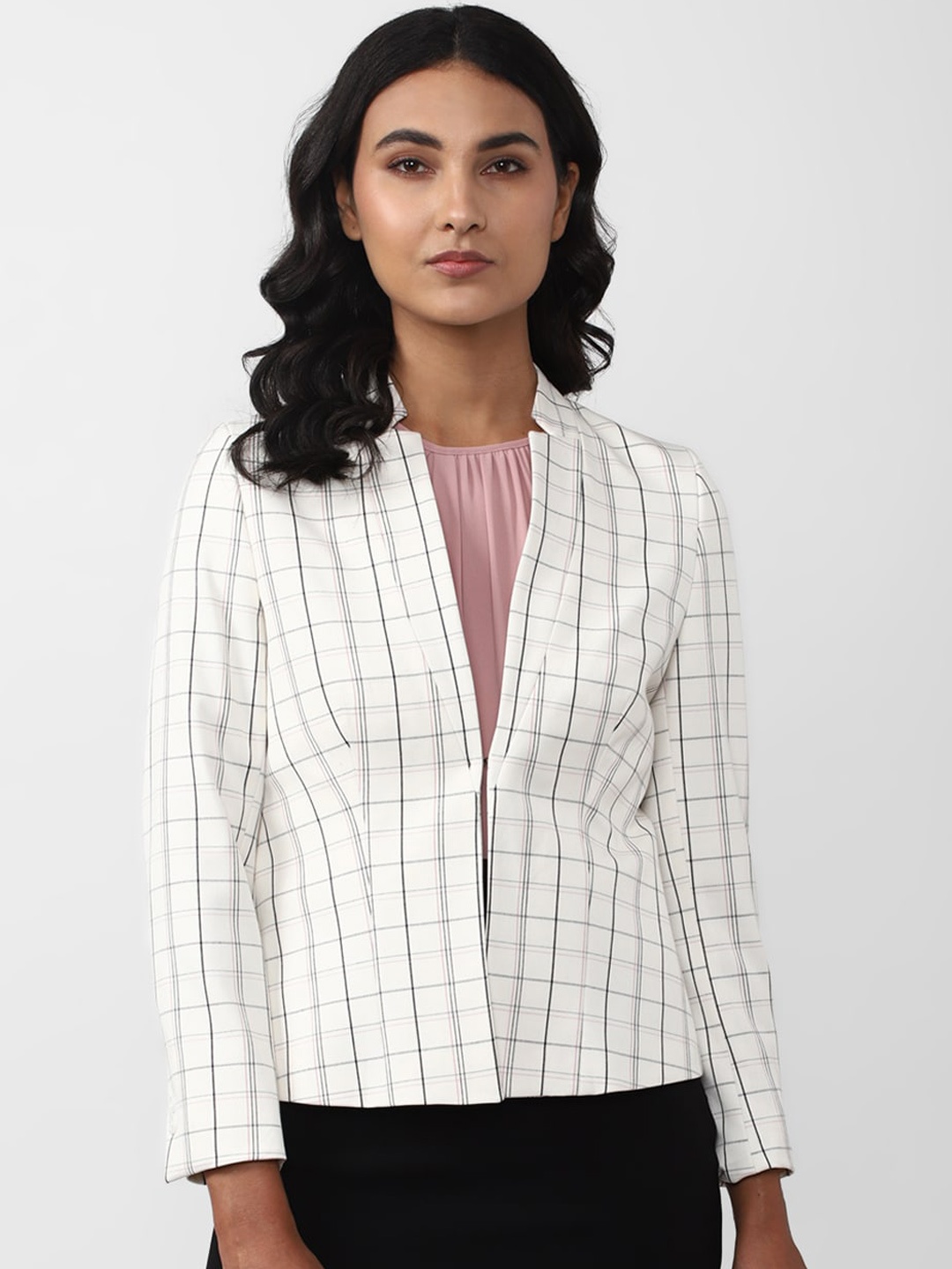 

Van Heusen Woman Checked Single-Breasted Blazer, Cream