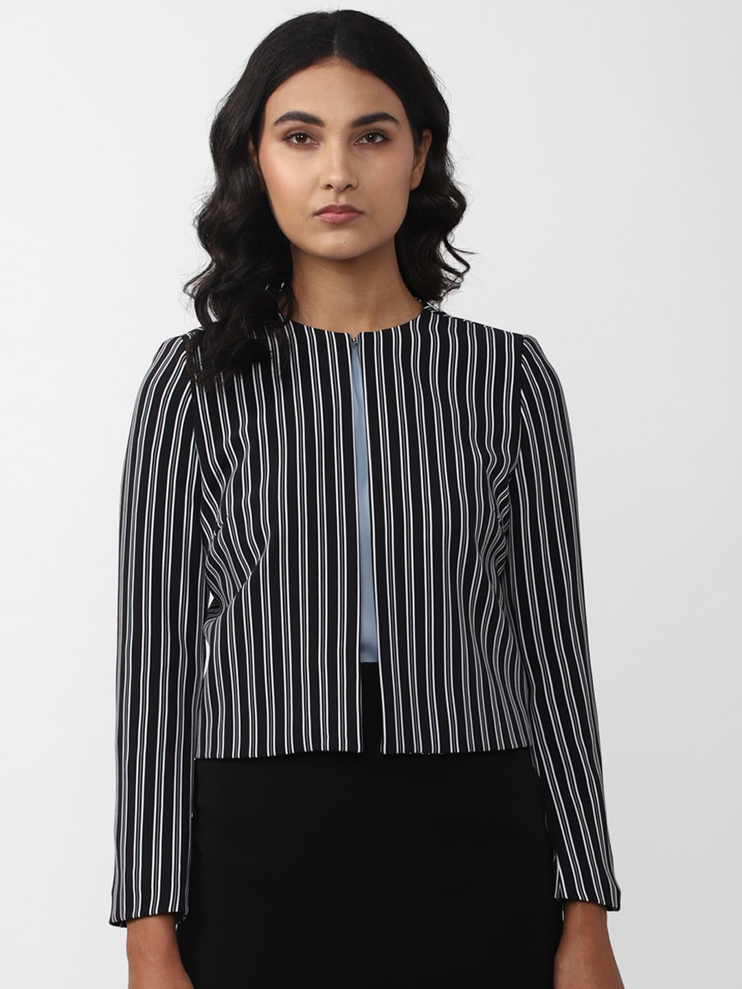 

Van Heusen Woman Striped Open Front Blazer, Black