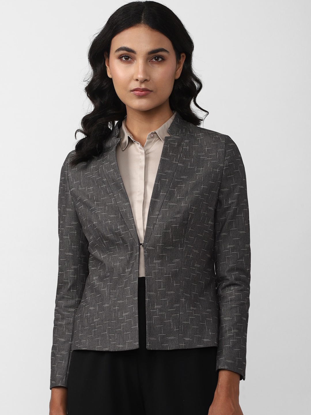 

Van Heusen Woman Women Printed Notched Lapel Casual Blazer, Grey