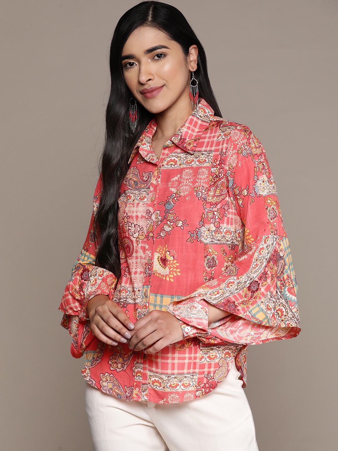 

aarke Ritu Kumar Women Relaxed Printed Casual Shirt, Pink