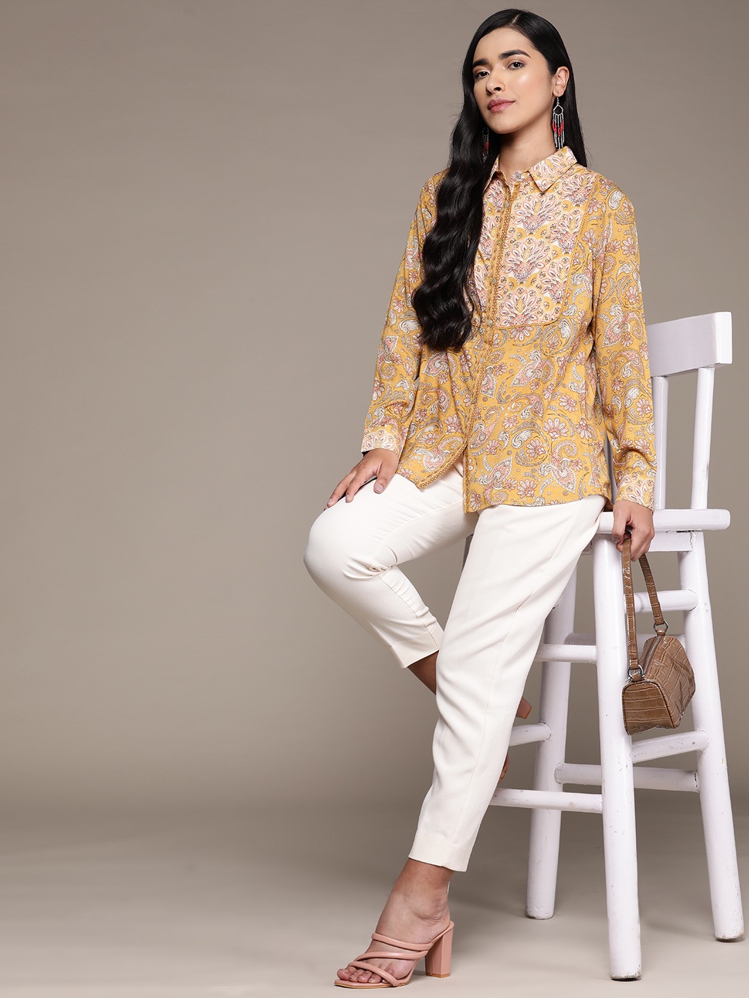 

aarke Ritu Kumar Women Relaxed Printed Casual Shirt, Mustard