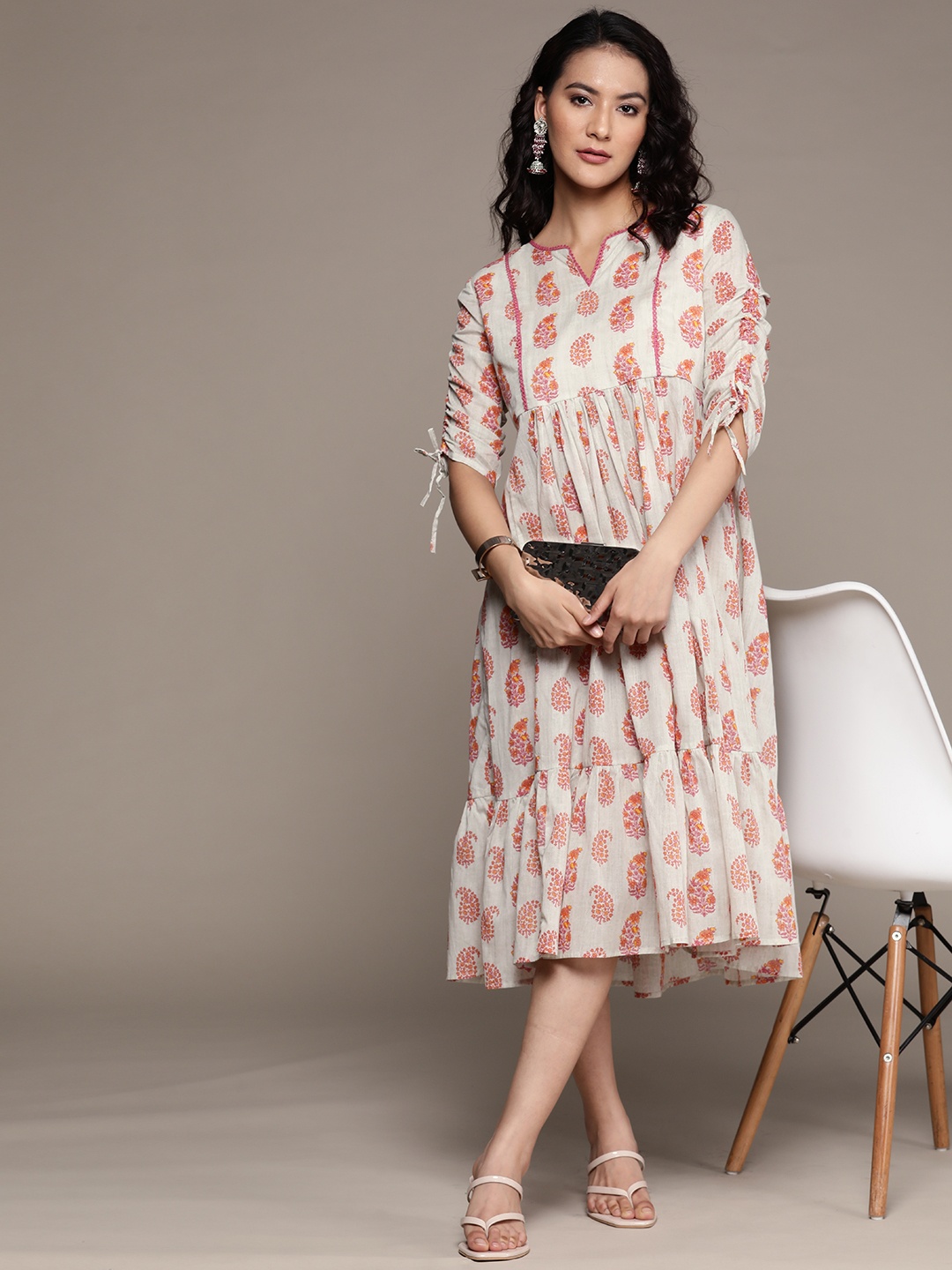 

aarke Ritu Kumar Floral A-Line Midi Dress, Off white