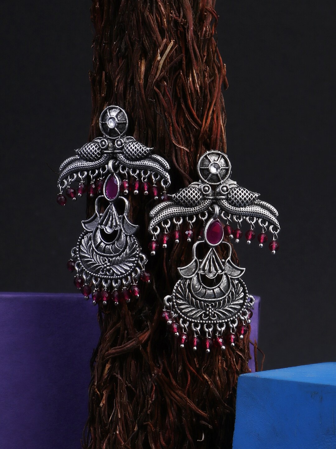 

Adwitiya Collection Silver-Plated Oxidised Classic Drop Earrings, Purple