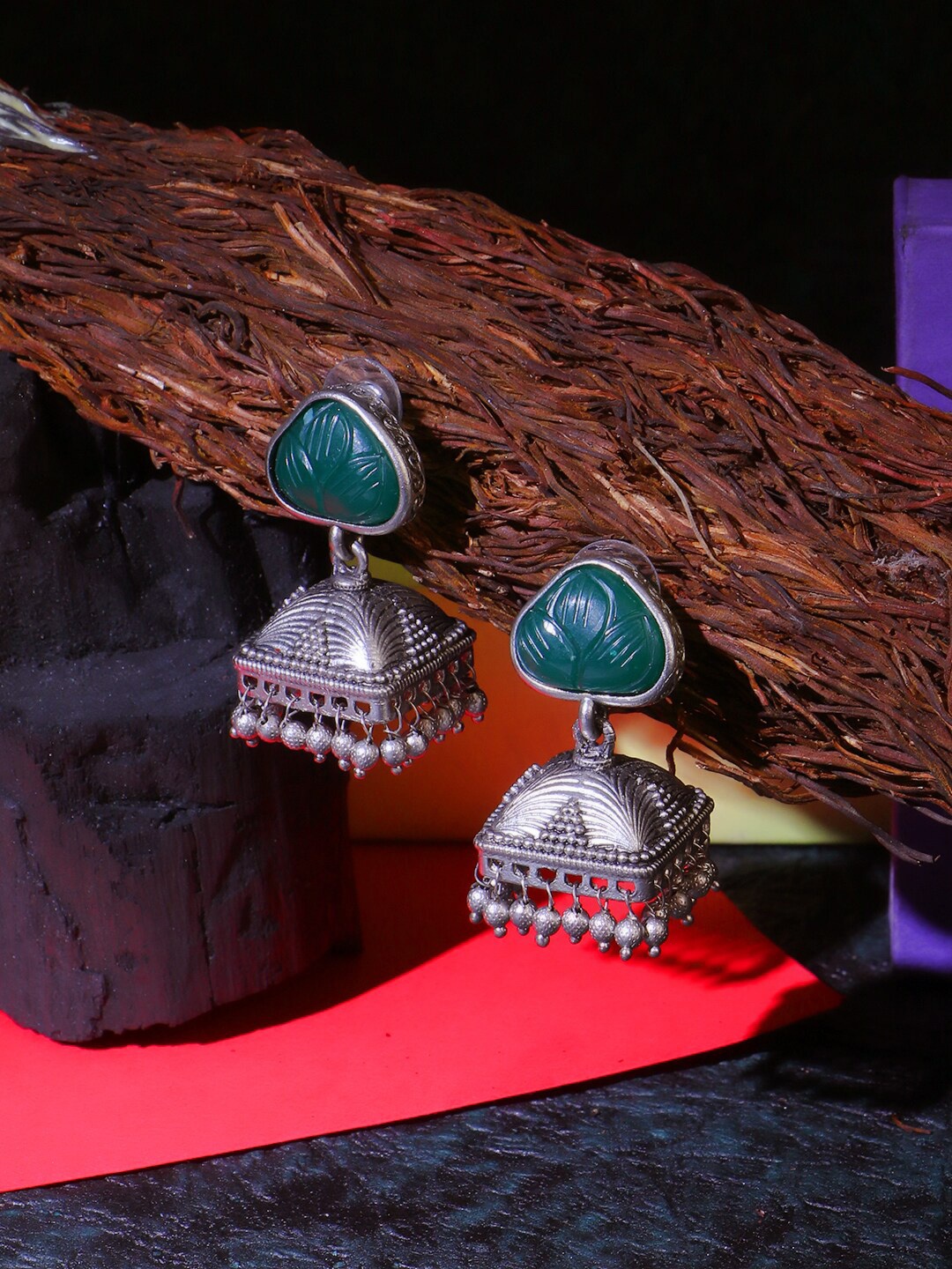 

Adwitiya Collection Silver-Plated Classic Jhumkas Earrings, Teal