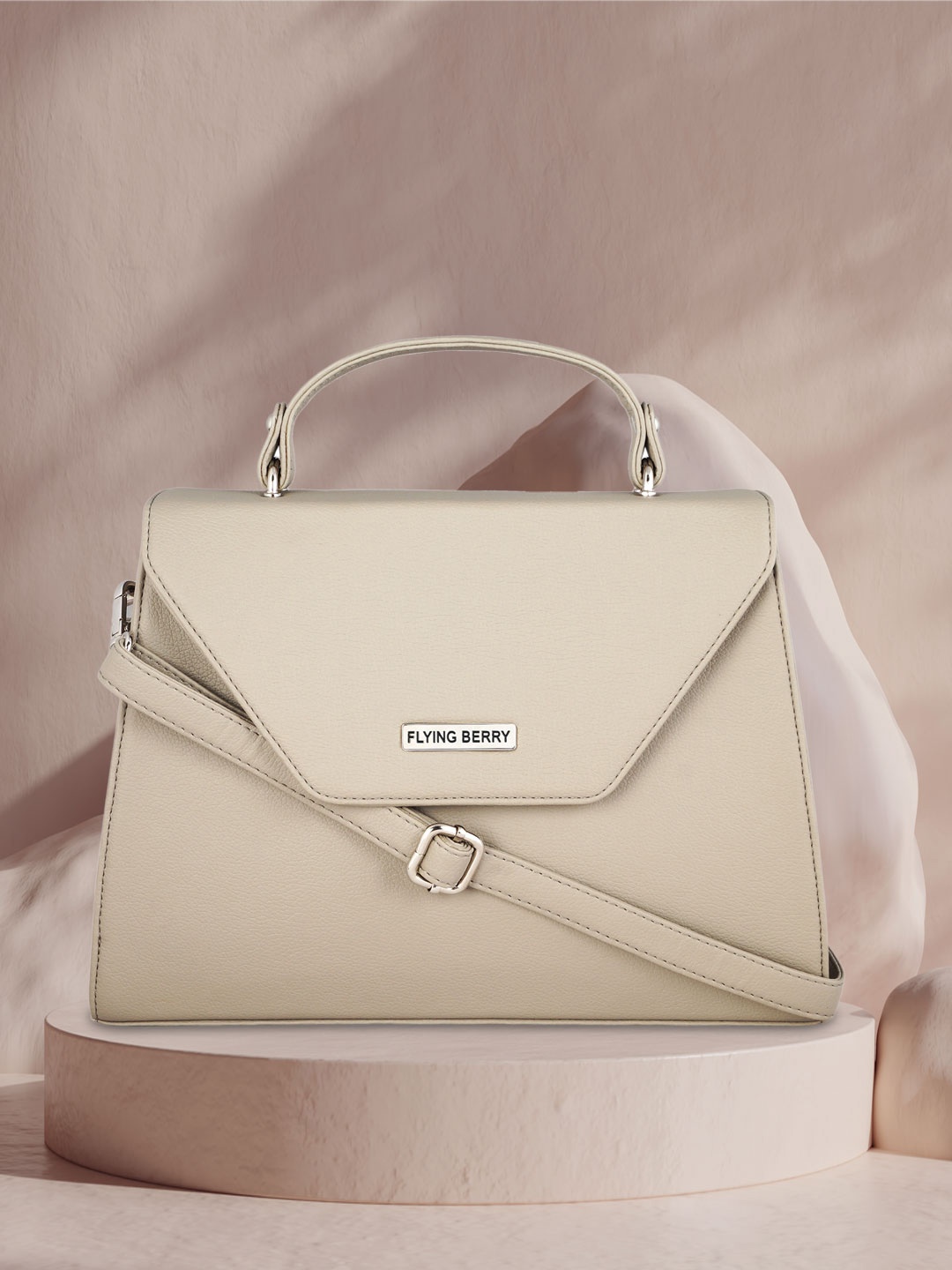 

FLYING BERRY Structured PU Satchel, Cream