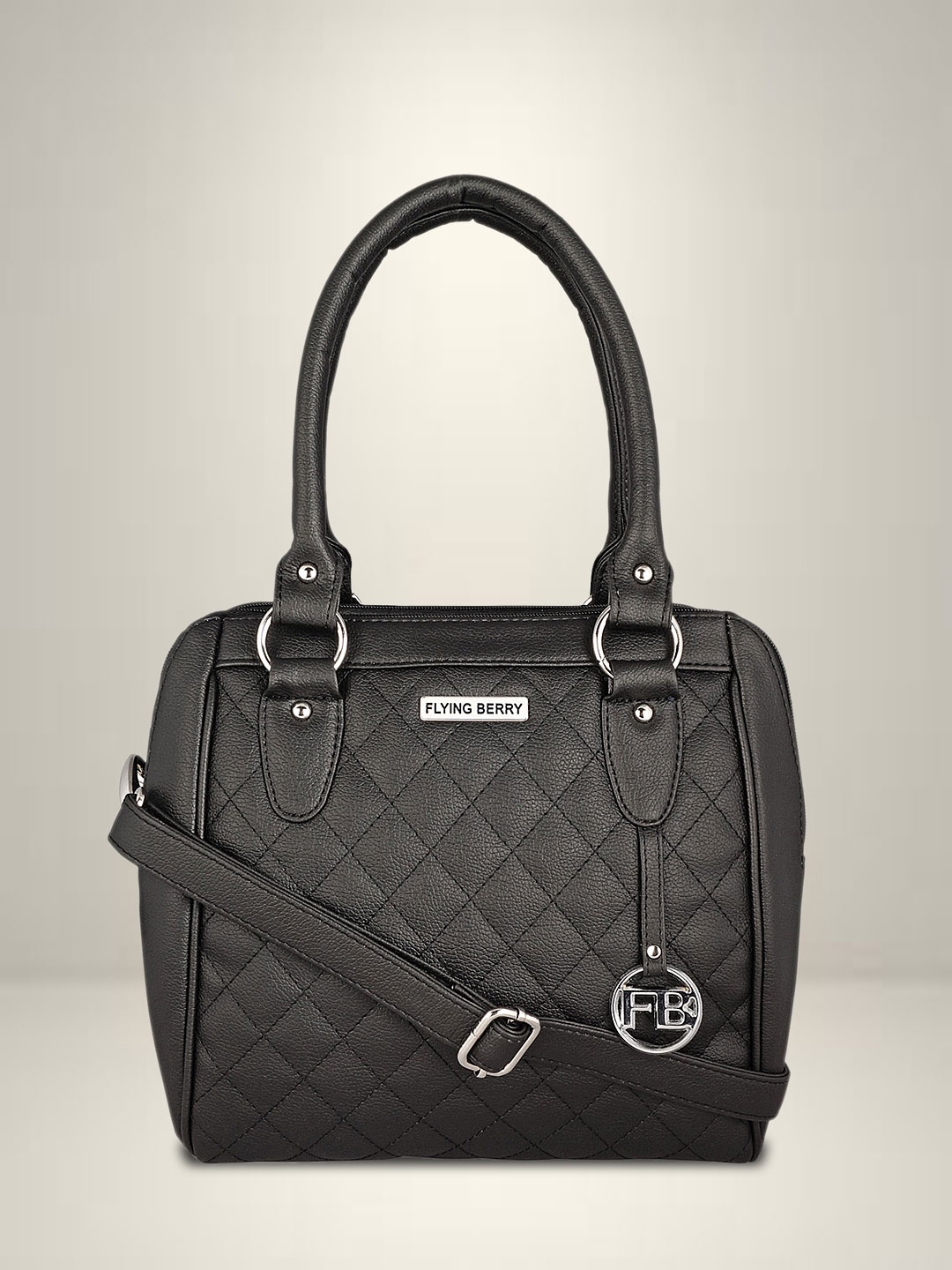 

FLYING BERRY Textured Structured PU Satchel with Quilted, Black